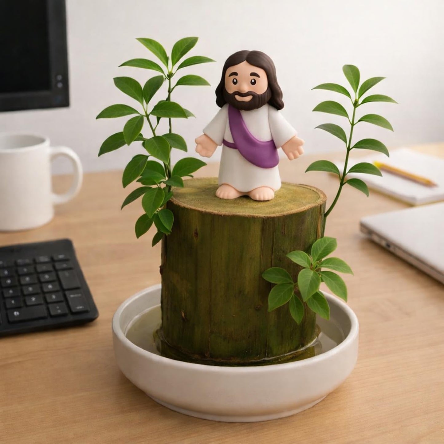 Brazilian Willow Wood Kit – Easter Christian Gift with Jesus Figure - Non-Candy Easter Basket - Fast Growing Blessed Tree with Tray - Faith-Inspired Housewarming or Christian Teacher Gift