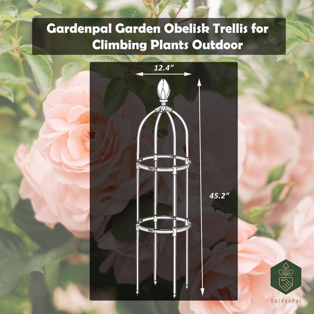GardenPal Garden Obelisk Trellis, Tomato Cage and Plant Support for Climbing Plants, Potted Tall Plant Stakes for Vine Vegetable Flower Support Outdoor Indoor - 1 Pack