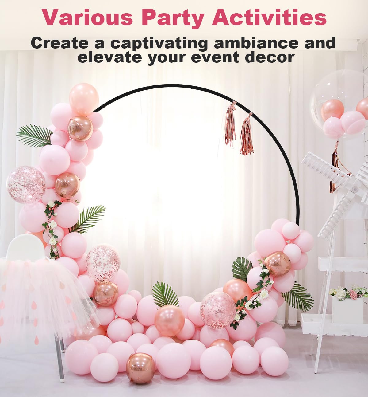 Fandature 7.4FT Round Wedding Arch with Extended Base for Ceremony, Stable Circle Arch Backdrop Stand Metal Balloon Frame with Two Water Bags for Birthday Party Baby Shower Decoration, Black