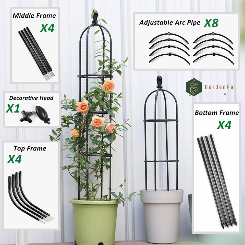 GardenPal Garden Obelisk Trellis, Tomato Cage and Plant Support for Climbing Plants, Potted Tall Plant Stakes for Vine Vegetable Flower Support Outdoor Indoor - 1 Pack