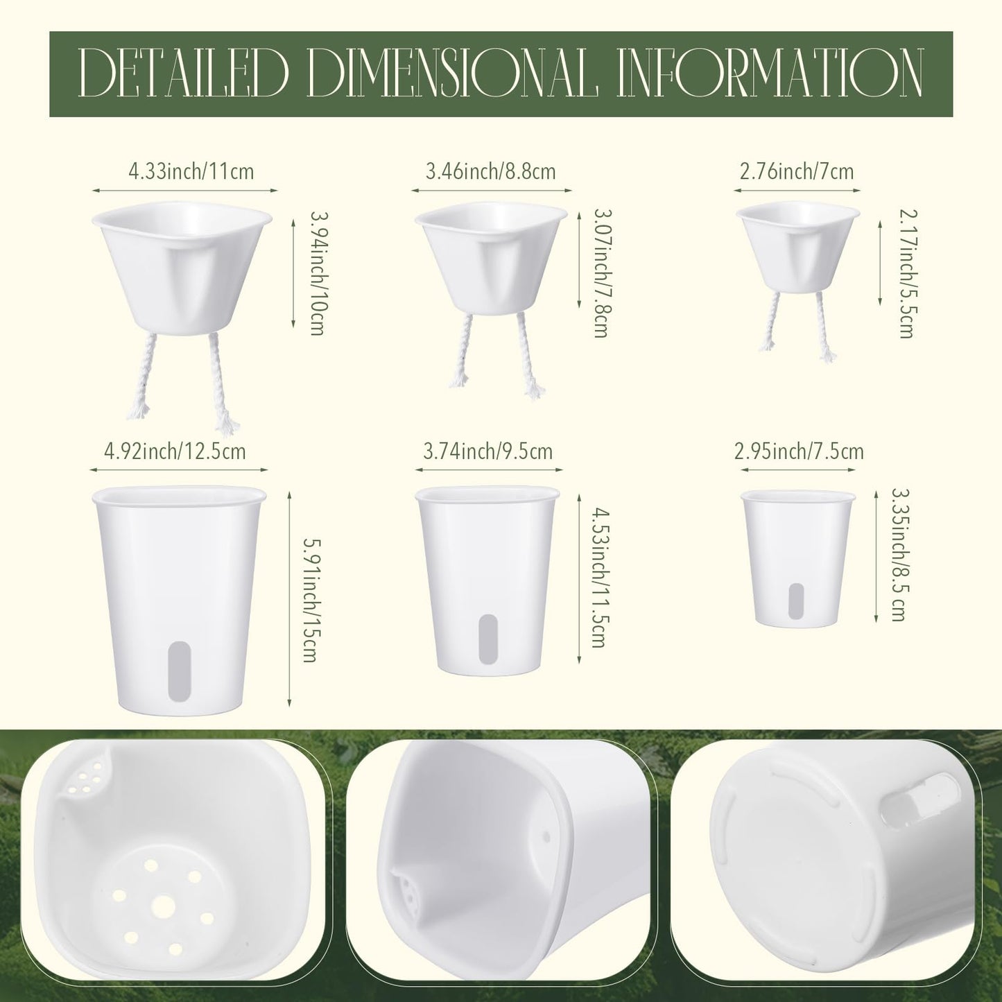 Ziliny 9 Pcs Self Watering Pots Plastic Plant 3 Sizes Flower Plant Pot with Inner White Flower Pots for Indoor House Plants Plastic Self Watering Pot for Herbs Flowers (Xs,S,M)
