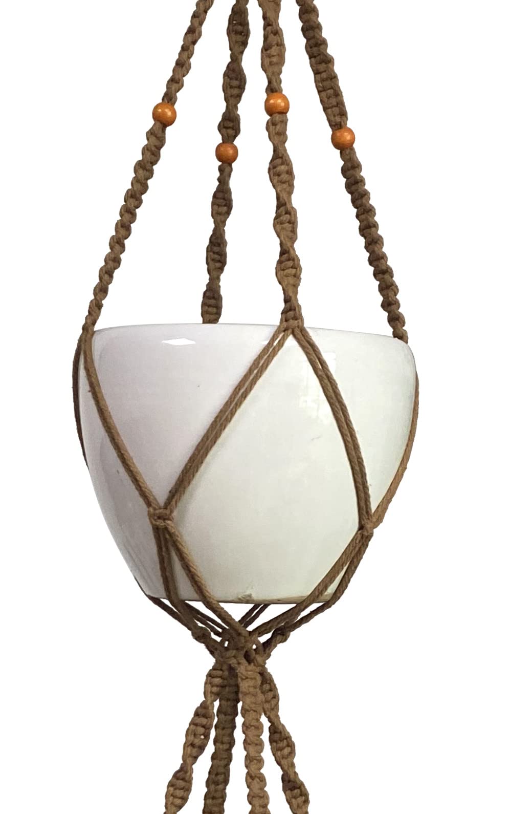 Macrame Plant Hanger & Holder, Hanging Planter 4 Legs Double Deck for 8 inch to 10 inch Two Pots Indoor Outdoor Hanging Planter Hemp Rope 67 Inch with Metal Ring (Brown)