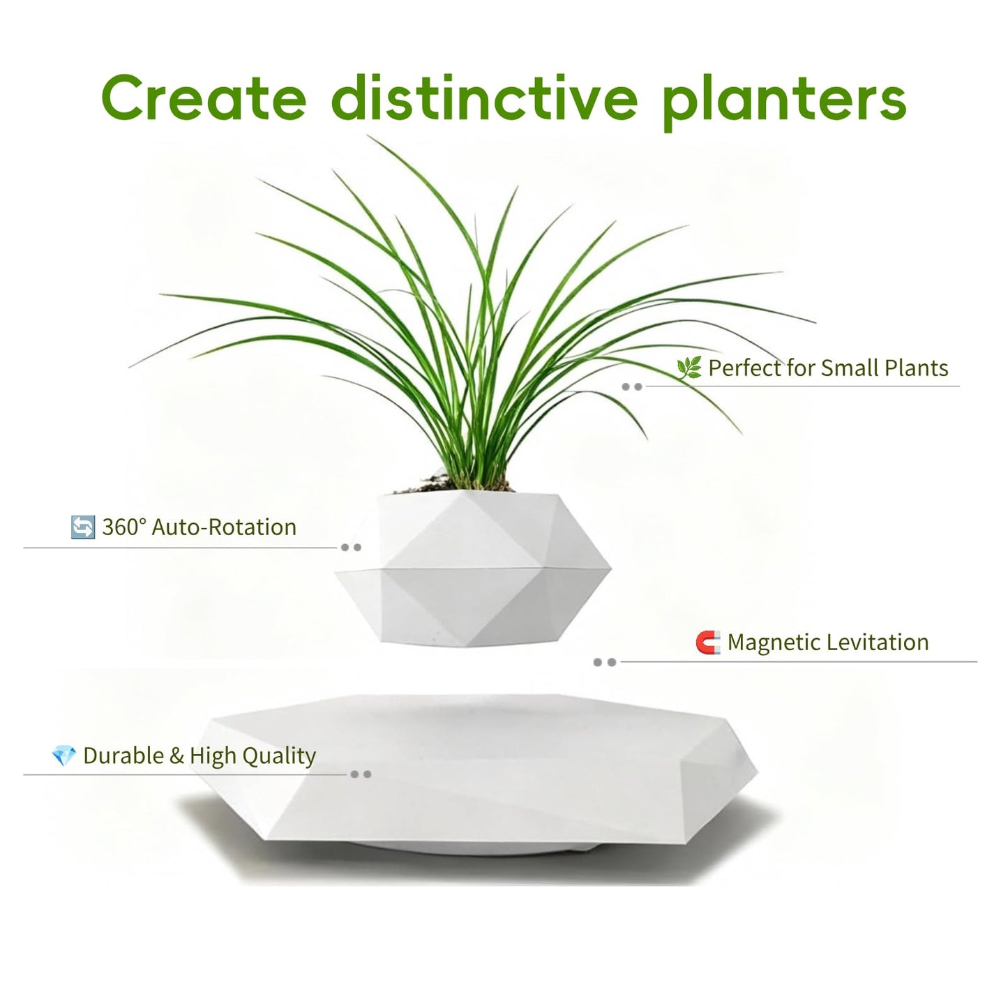 MOOCCI Floating Plant Pot Magnetic Levitating Plant Pot for Succulents, Levitating Decor for Home & Office Magnetic Floating Levitating Display (White)