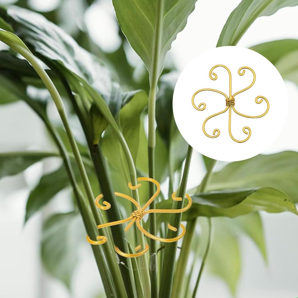 Fodeuxp 2025 New Metal Plant Stem Support Set, Upgraded Reusable Climbing Plant Support Plant Trellis, Golden Flower, Round, 4.1 inches x 4.1 inches