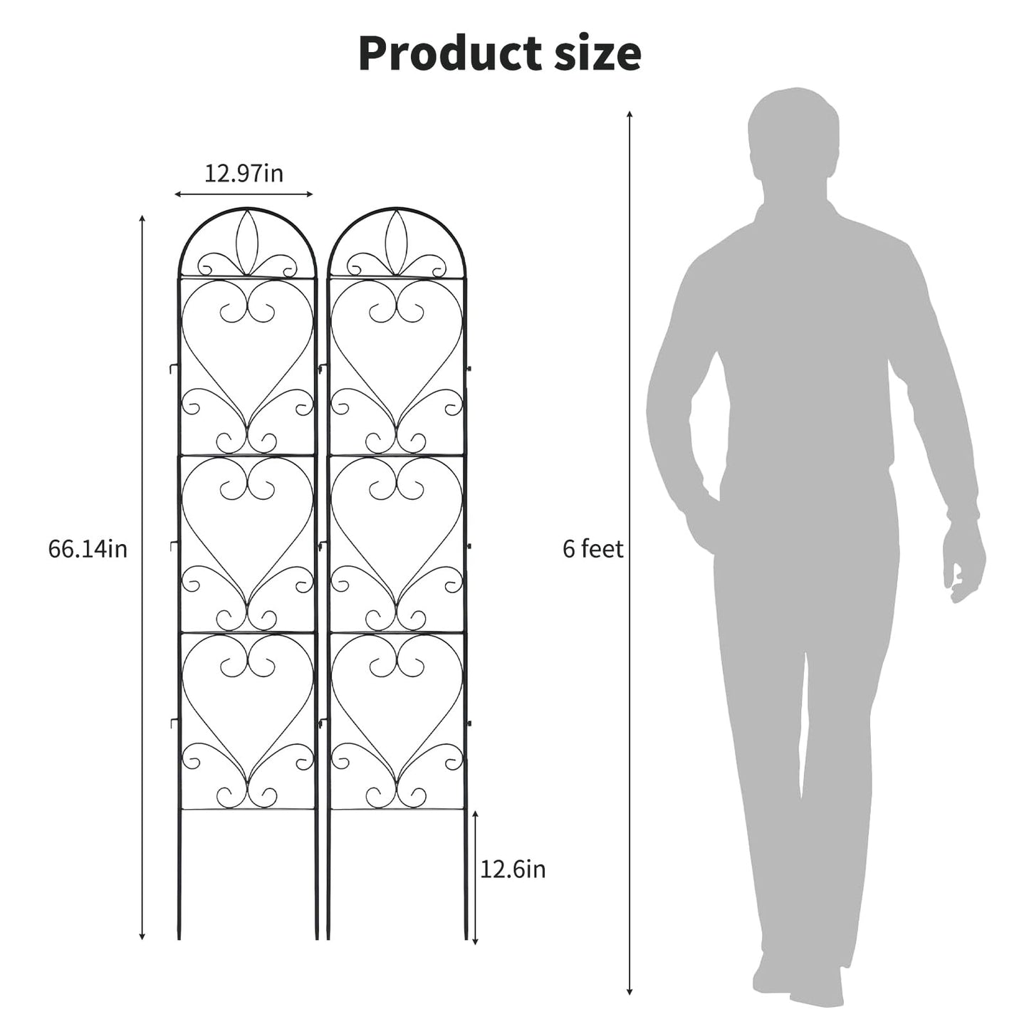 XYCCRX 2PCS Metal Garden Trellis for Climbing Plants Outdoor, Heavy-Duty Cucumber Tomato Trellis for Raised Garden Bed, Decorative Wrought Iron Trellis Arch for Wedding Party Decor