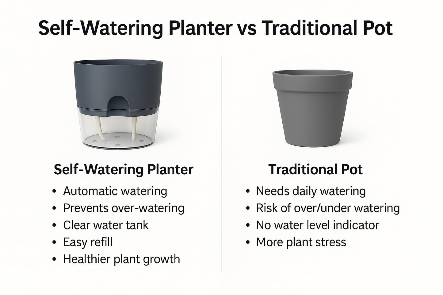 Self Watering Planter Pot with Upgraded Wick System – Modern Indoor Plant Pot with Visible Water Reservoir