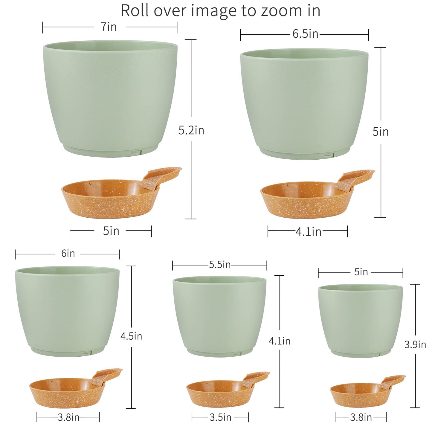 GARDIFE Plant Pots 7/6.5/6/5.5/5 Inch Self Watering Planters with Drainage Hole, Plastic Flower Pots, Planters for Indoor Plants, Succulents,Snake Plant, African Violet, Flowers,Green