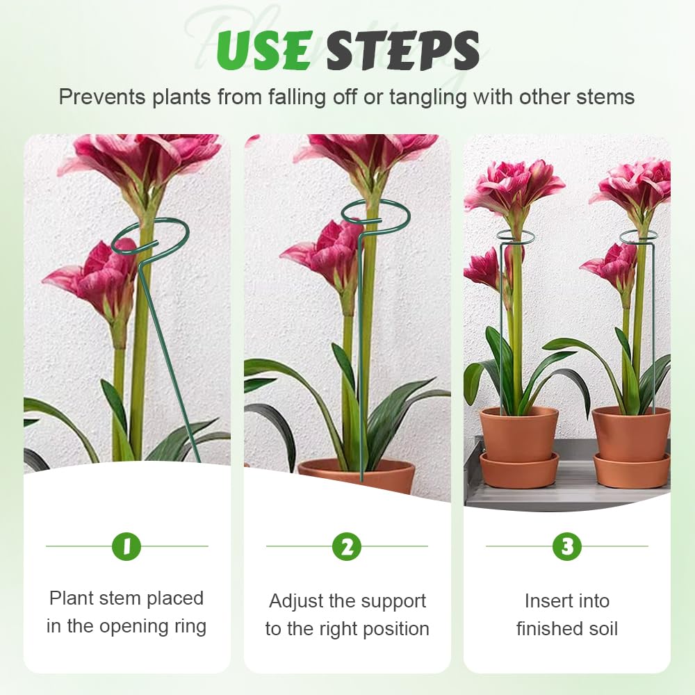 Plant Support Stakes, 16/24/36 Inch Plant Support Rings, 2026 New Single Stem Support for Flowers, Vegetables, Amaryllis, Rose, Orchid, Peony, Lily, Tomatoes (4, 16 Inch)