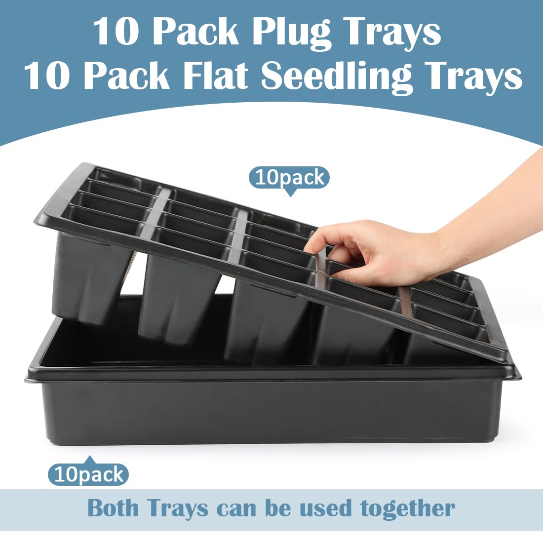 RooTrimmer 10 Pack 2.5 inch Square Pots 3.5 inch Deep 20 Cell Seedling Plug Trays with Water Collection Nursery Trays (15"x11"x3") for Seeds Starting and Transplanting