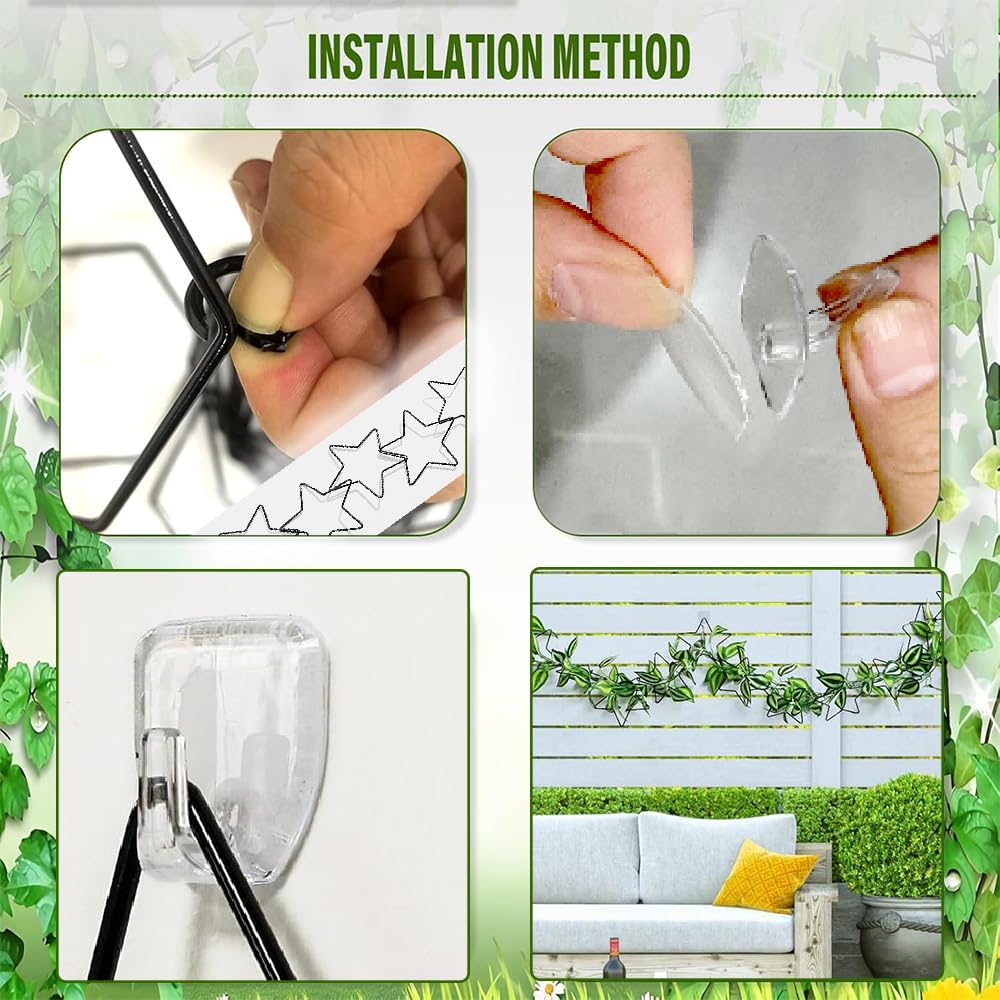 Elfzone Chain Trellis - 18 Pcs Chain Trellis for Climbing Plants Indoor, Potted Houseplant Accessories for Hoya, Ivy, Monstera, Stars DIY Wall Plant Support with Hooks