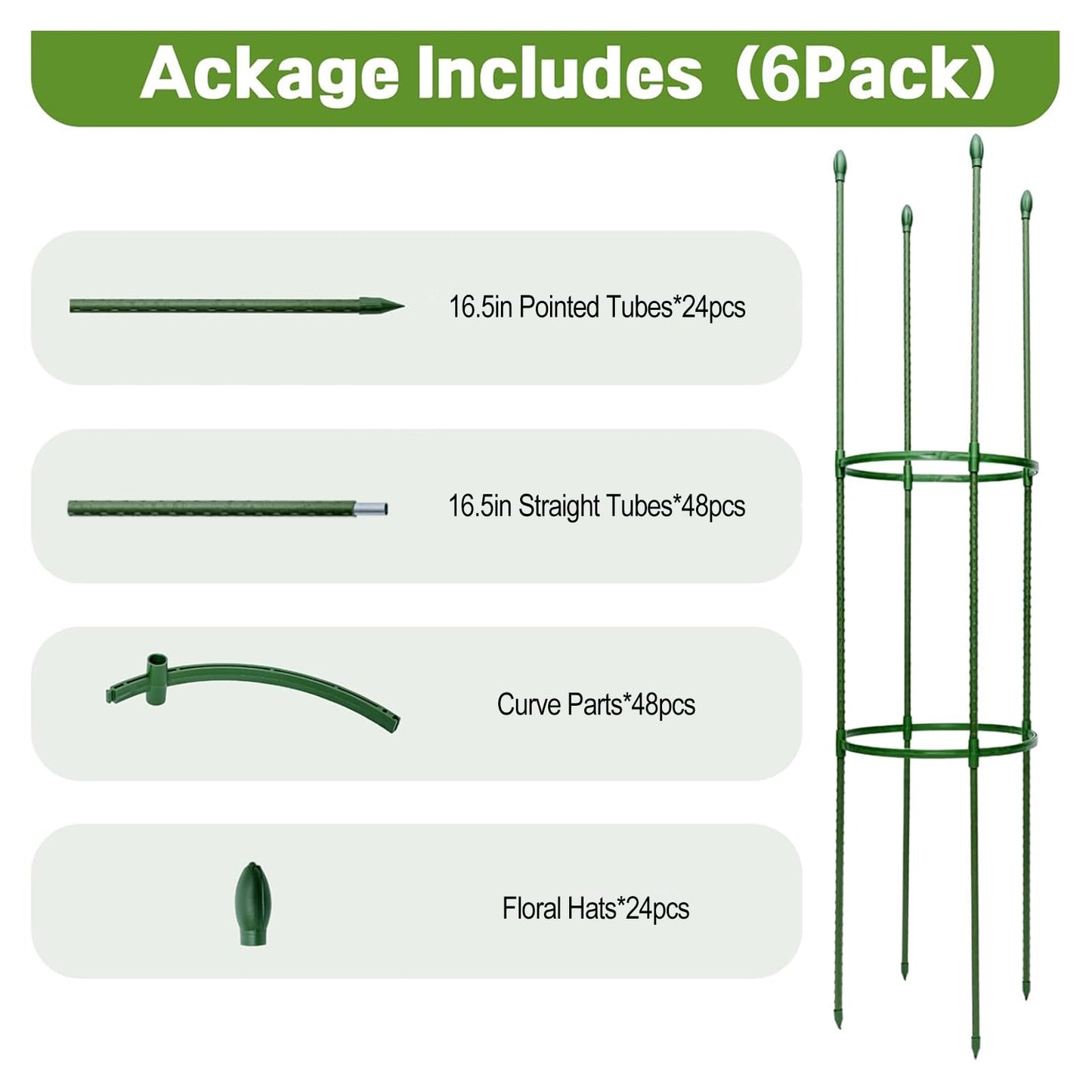 Wikdey Tomato Cages for Garden&Pots, 6 Pack 50" Plant Support Trellis for Tomatoes, Cucumbers, Beans | Heavy-Duty Steel with Rust-Proof Coating | Garden Stakes for Outdoor Indoor Plants