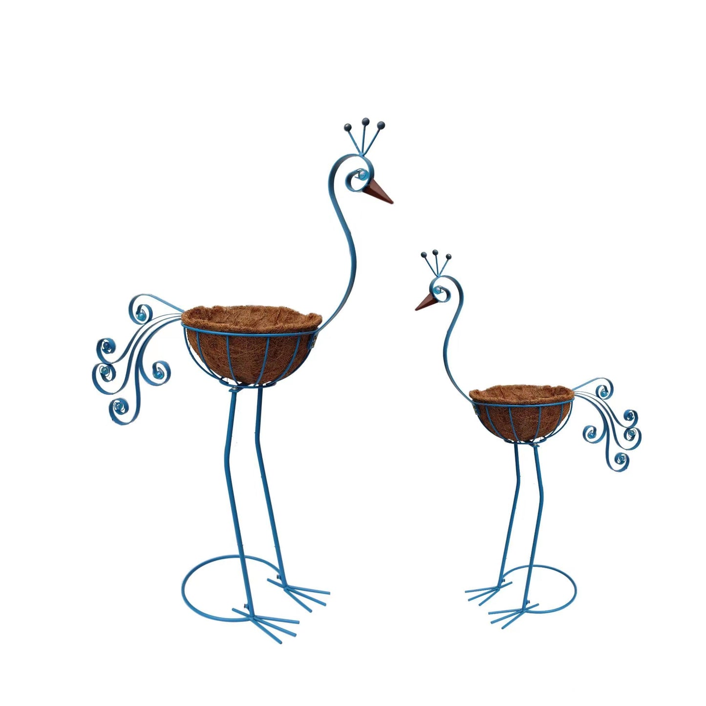 COOZZYHOUR Metal Peacock Planter with Fiber Basket -Garden Bird Planters for Outdoor Indoor Lawn,Yard,Porch,Patio, Garden Decorations（Set of 2）