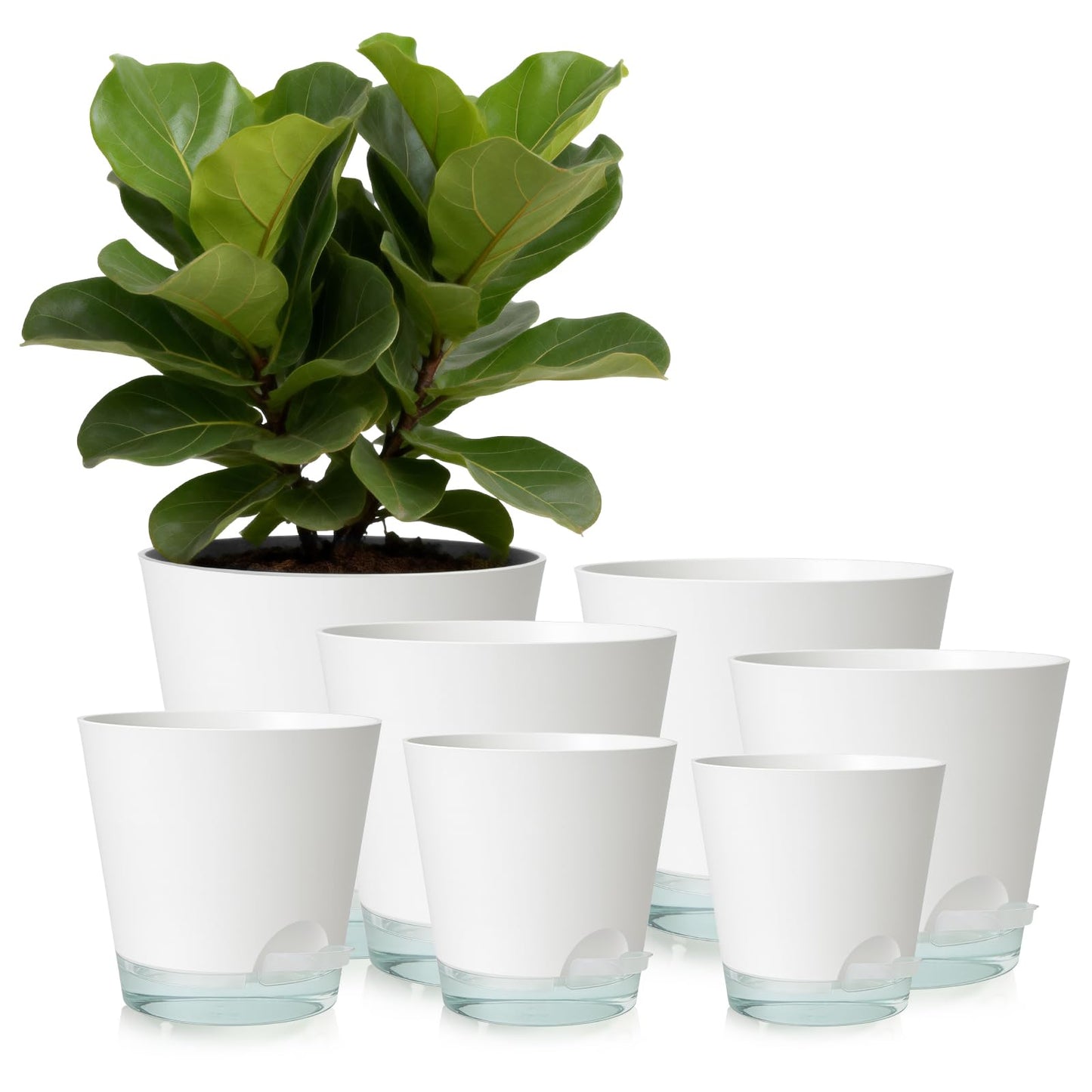 GARDIFE 2026 Upgraded Self Watering Plant Pots with Drainage Hole, 8/7/6.5/6/5.5/5/4 Inch Flower Planting Containers for House Plants, African Violet, Flowers, Cactus (White, 8+7+6.5+6+5.5+5+4 inch)