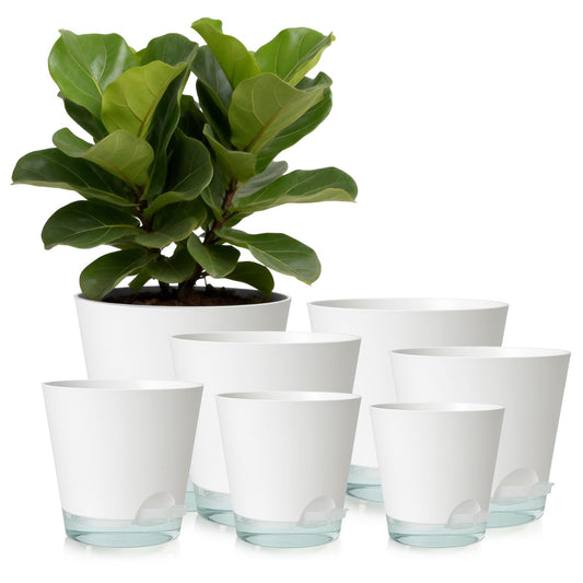 GARDIFE 2026 Upgraded Self Watering Plant Pots with Drainage Hole, 8/7/6.5/6/5.5/5/4 Inch Flower Planting Containers for House Plants, African Violet, Flowers, Cactus (White, 8+7+6.5+6+5.5+5+4 inch)