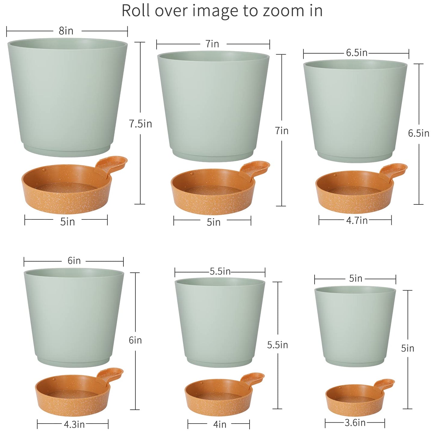 GARDIFE Plant Pots 8/7/6.5/6/5.5/5 Inch Self Watering Planters with Drainage Hole, Plastic Flower Pots, Nursery Planting Pot for All House Plants, African Violet, Flowers, and Cactus,Green