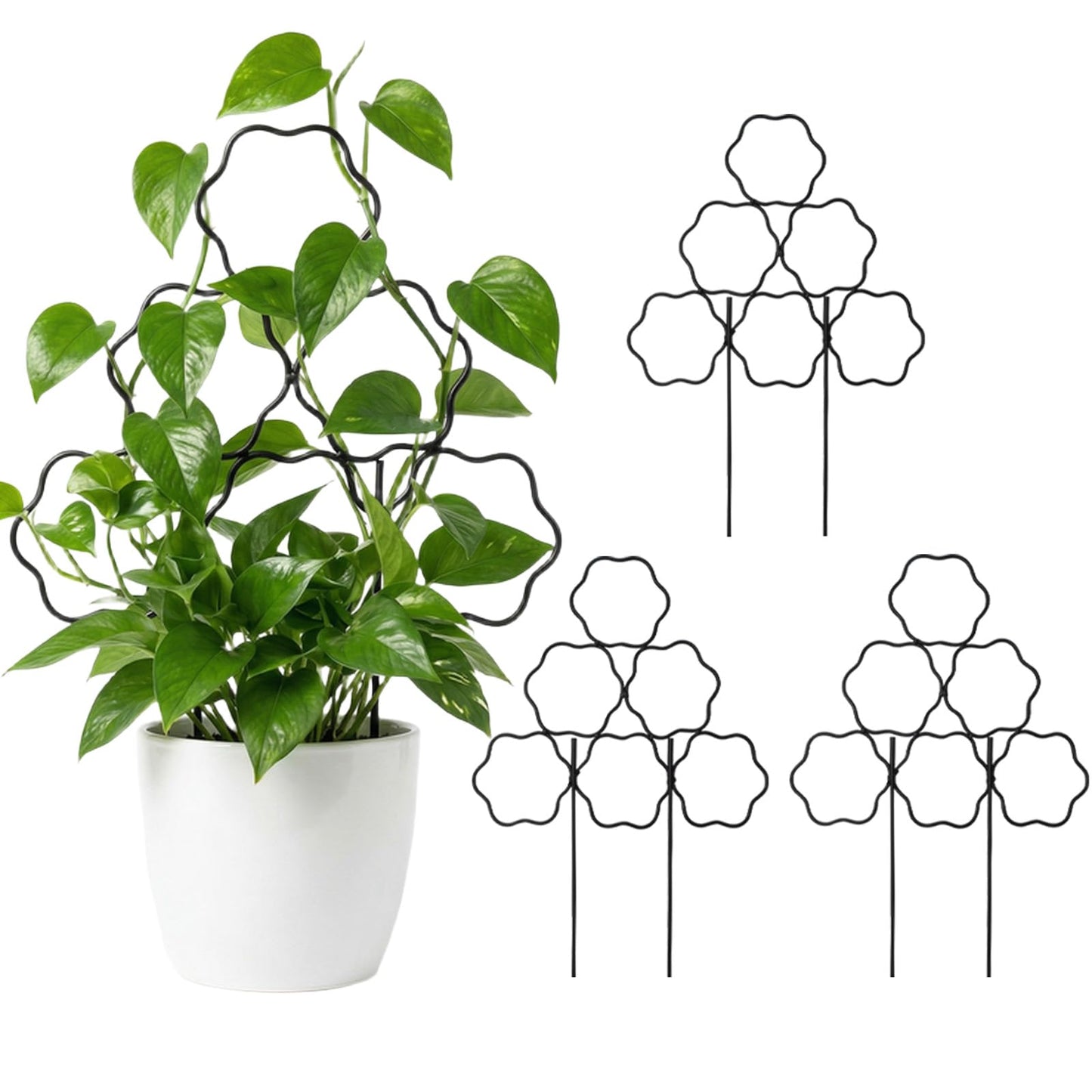 ZOUTOG 15 Inch Trellis for Climbing Plants Outdoor 3 Pack,Rustproof Metal Garden Trellis for Potted Plants,Sturdy Houseplant Support Indoor Outdoor for Ivy Pothos Monstera Hoya Flower Vine (Flower)