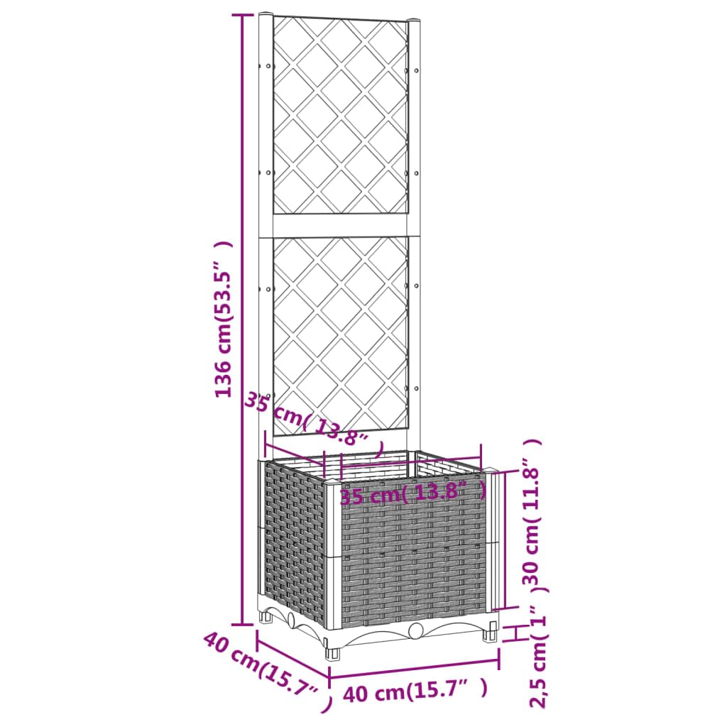 mtlskopl 54" Brown Square Planter with Trellis, 15.7"x15.7" Wood-Look Polypropylene, Modern Matte Garden Box for Patio Balcony