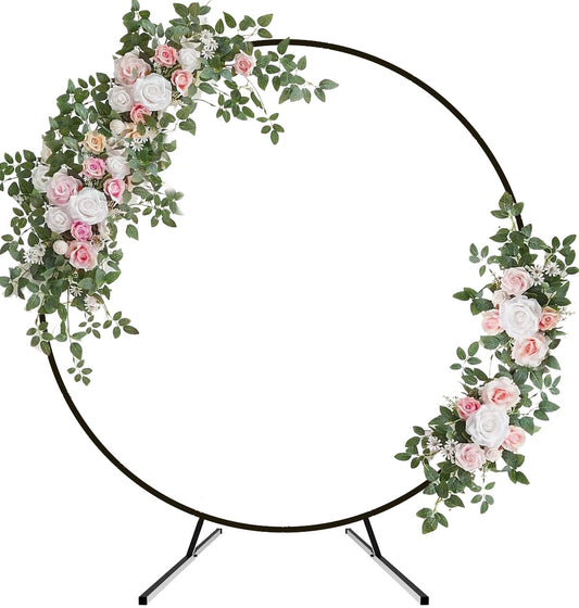Fandature 7.4FT Round Wedding Arch with Extended Base for Ceremony, Stable Circle Arch Backdrop Stand Metal Balloon Frame with Two Water Bags for Birthday Party Baby Shower Decoration, Black