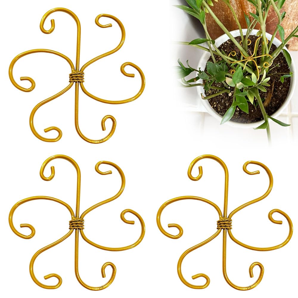 Fodeuxp 2025 New Metal Plant Stem Support Set, Golden Flower Climbing Plant Support Plant Trellis, Indoor Plants (3, Round, Rustic)