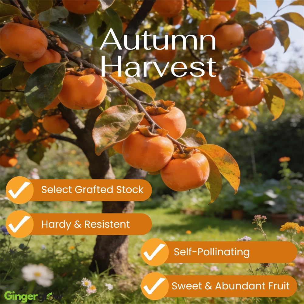 (No Ship to CA) 4 Persimmon Tree Live Plants | 1-2ft Bare Root Seedlings | Low Maintenance Nut and Fruit Tree Alternative & Well-Rooted | Dormant Plant