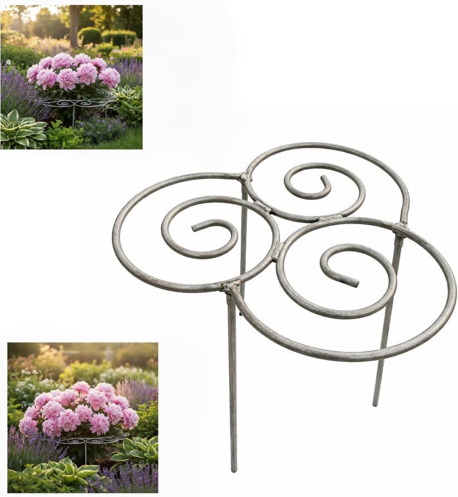 Peony Cages and Supports–Heavy Duty Metal Plant Support Ring for Garden, Grow Through Plant Support Stakes for Roses Hydrangeas, Outdoor Flower Cage with Weather-Resistant Iron Frame (1 pcs Small)