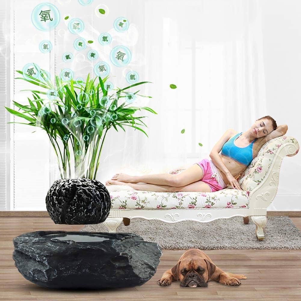 ZHHID Floating Flower Pot - Magnetic Suspension Levitating Air Flower Pots - Creative Design Levitation Bonsai - Home Office Decorations - Fun Gift,Black