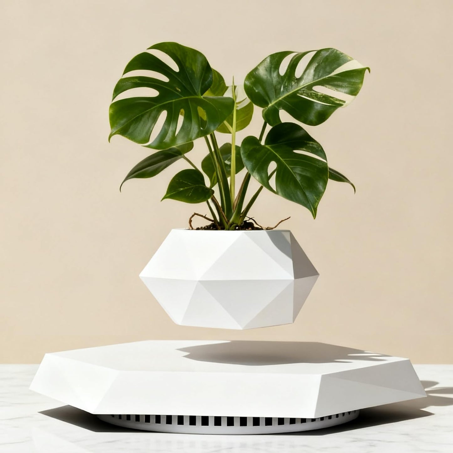MAGECMOON HCNT Levitating Plant Pot, Magnetic Levitation Flower Pot Rotating Planters Suspension Floating Planter Succulents Potted for Home Living Room Office Desk Decoration (White)