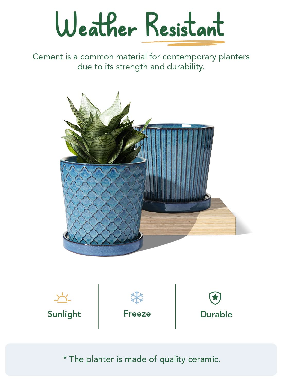 LE TAUCI Ceramic Pots for Plants, 5.5 Inch Plant Pots with Drainage Hole and Saucer, Indoor Plant Pots for Succulent, Snake Plants and Cactus, Flower Pots, Set of 2, Reactive Glaze Blue