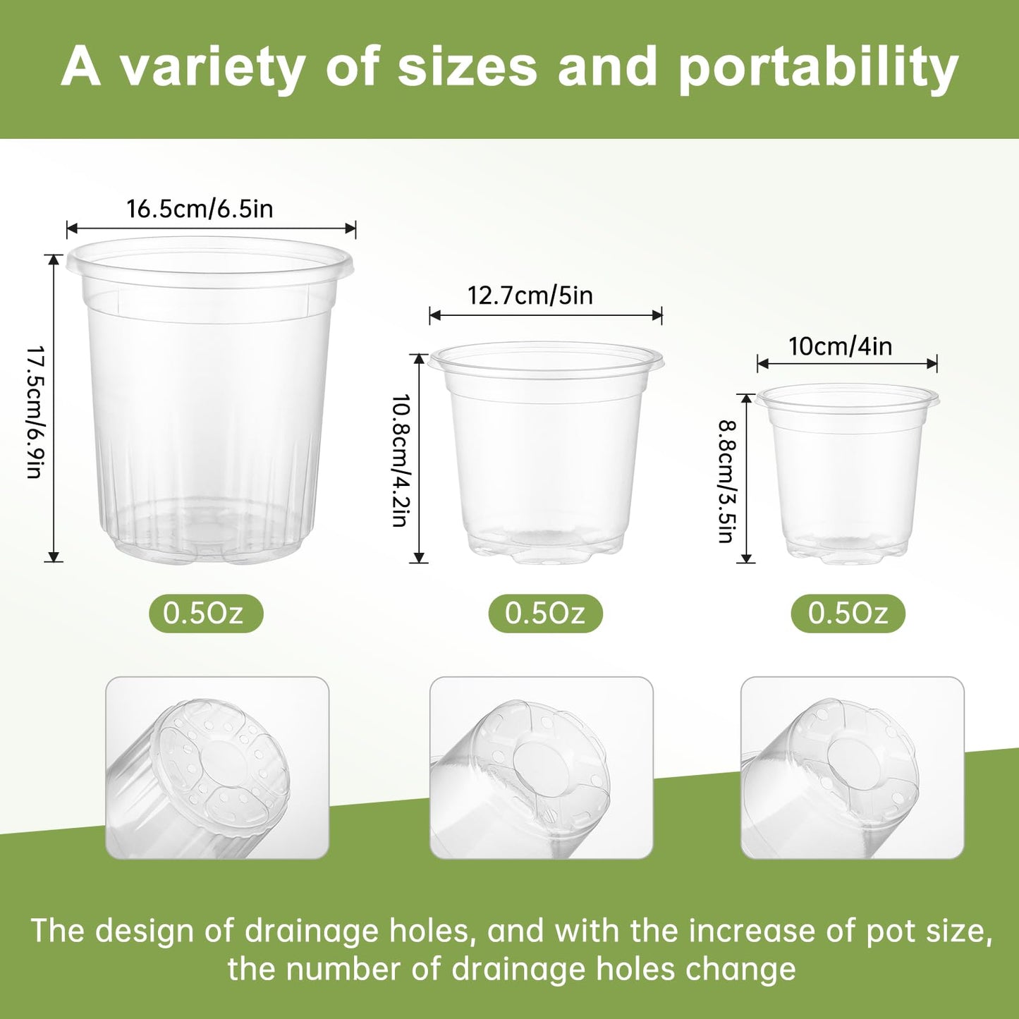WandaQueen 30 Packs 6.5/5/4 Inch Reinforced Clear Nursery Pots for Plants with Drainage Hole, Variety Pack High Transparency Plastic Seedling Plant Pot with 20 Labels
