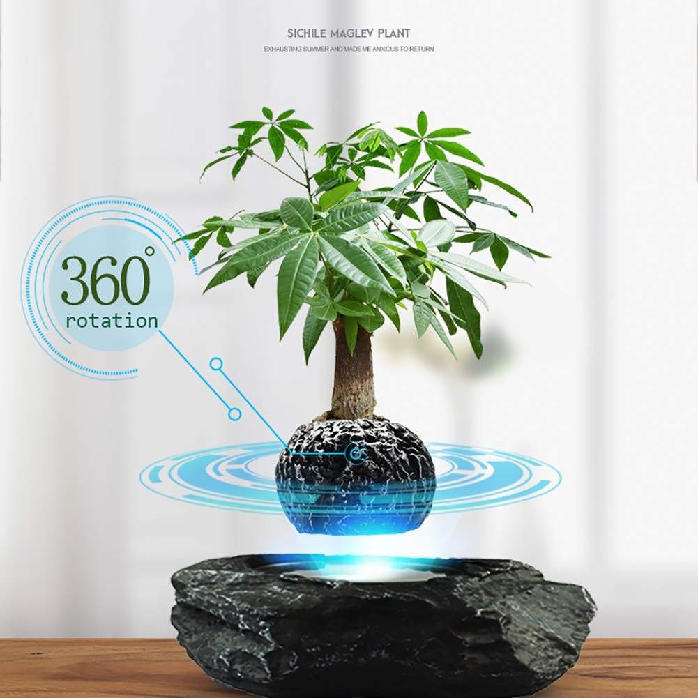 ZHHID Floating Flower Pot - Magnetic Suspension Levitating Air Flower Pots - Creative Design Levitation Bonsai - Home Office Decorations - Fun Gift,Black