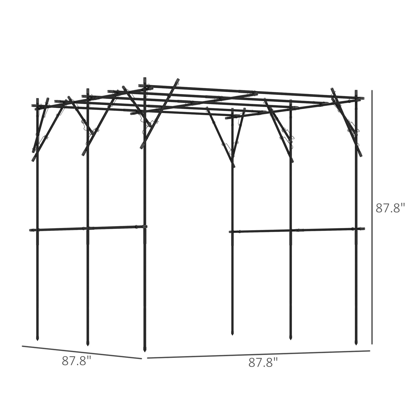 Outsunny Garden Arch Trellis, 7.3 FT Tall Plant Trellis Support, Outdoor Cucumber Trellis with Climbing Net for Climbing Plants, Vegetables, Flowers, Black