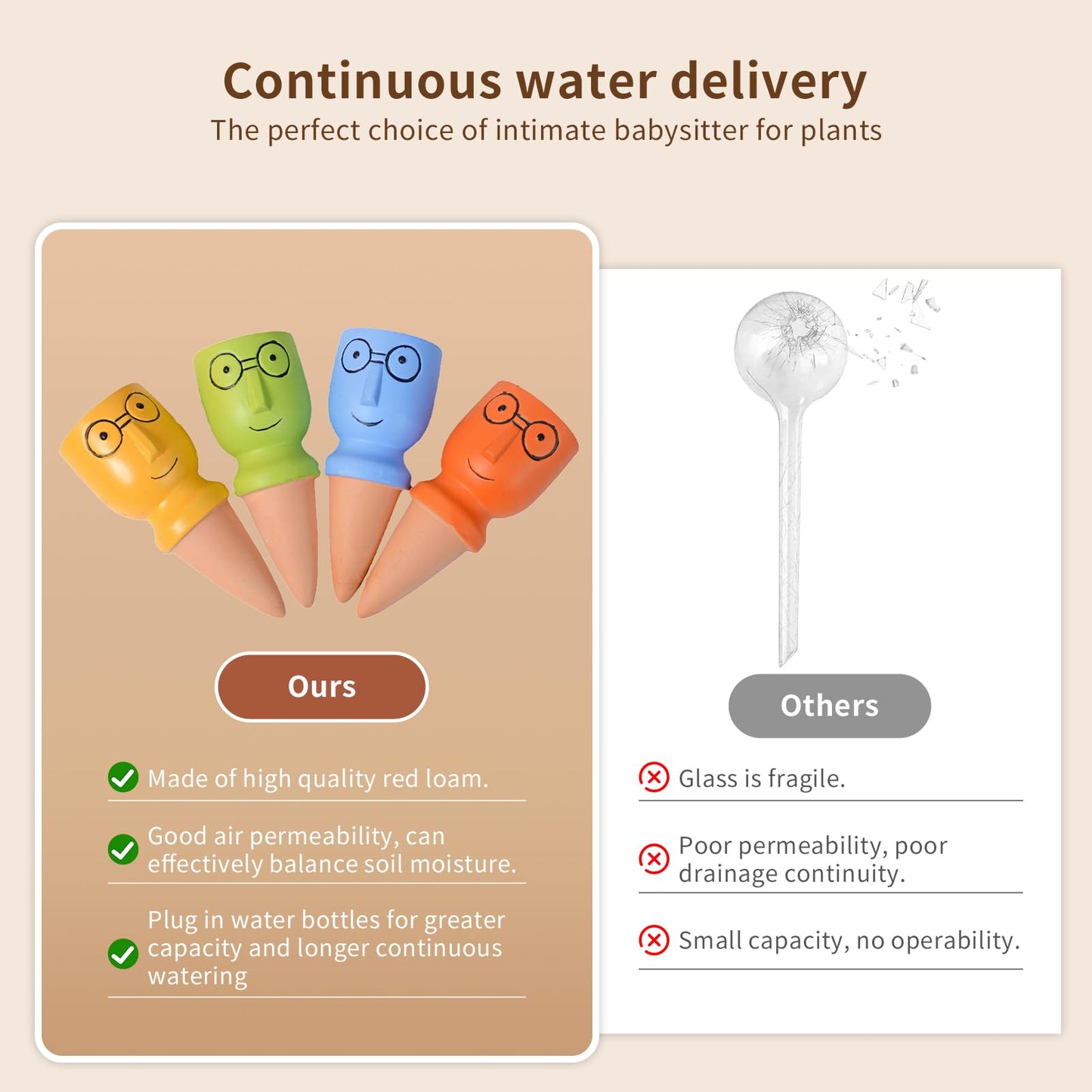 4 PCS Plant Watering Devices, Terracotta Watering Spikes Self Watering Planter Insert Plant Watering Globes for Indoor Outdoor Plants Automatic Vacation Plant Waterer with Slow Release Watering System