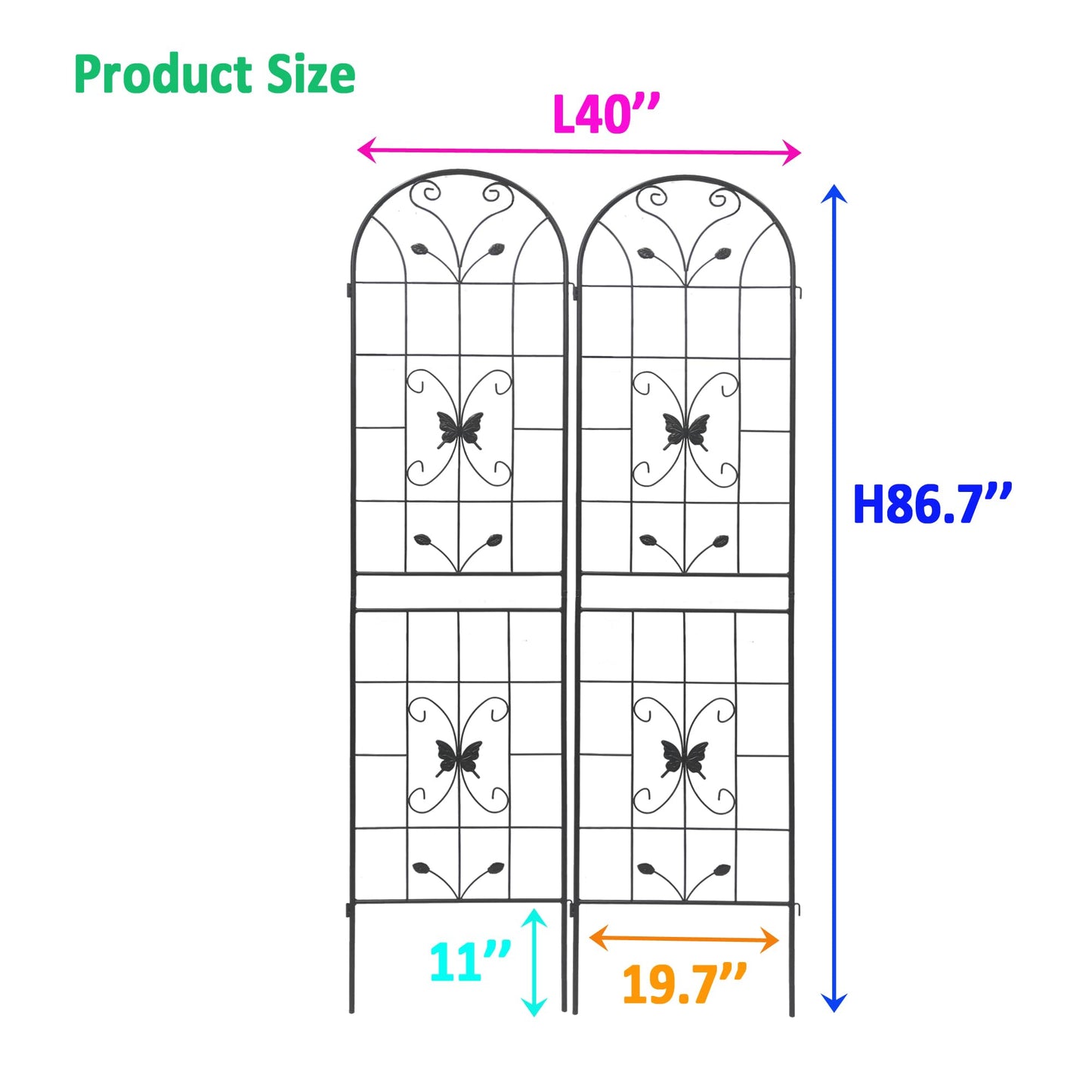 2 Pack Garden Trellis for Climbing Plants 86.7'' x 19.7''，Black Metal Garden Trellis，Heavy Duty Rustproof Plant Trellis for Rose Vine Vegetable