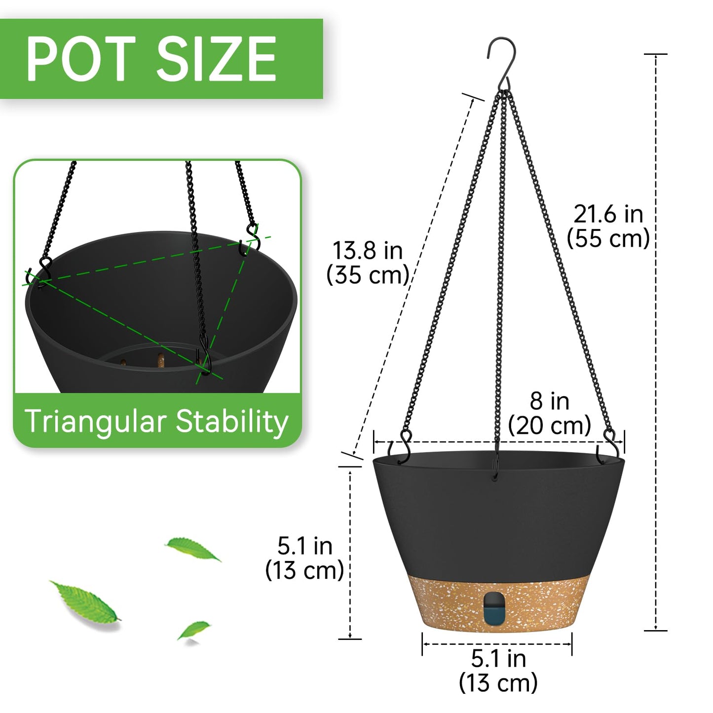 ZMTECH 2 Pack 8 Inch Hanging Planters for Indoor Plants, Modern Gray Hanging Planter with Visible Water Level Window & Removable Tray, Decorative Plant Hanger Indoor for Home Decor