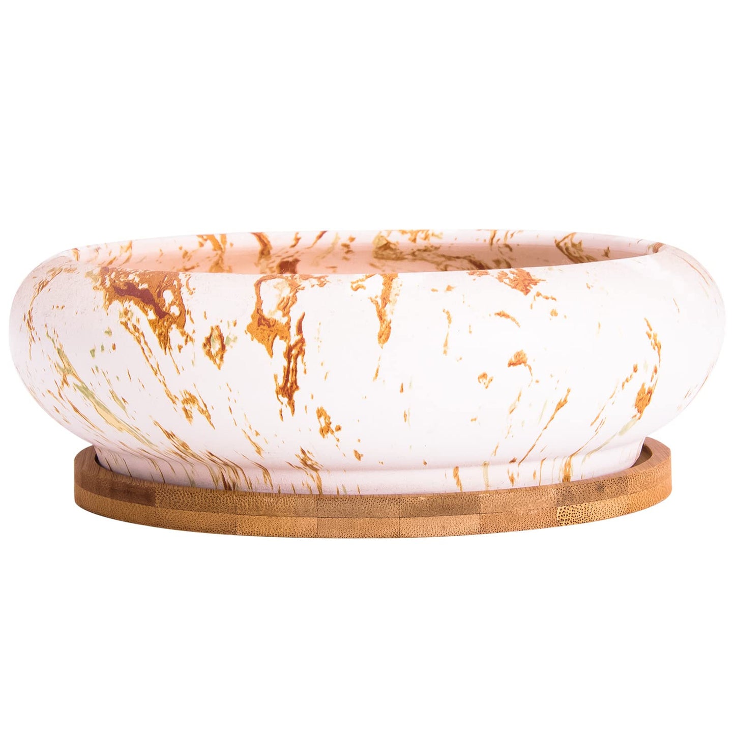 ARTKETTY Succulent Pots - 7.3 Inch Large Bonsai Pots with Drainage Tray, Ceramic Pots for Indoor Plants, Shallow Succulent Planters Marble Cactus Flower Plant Container Bowl