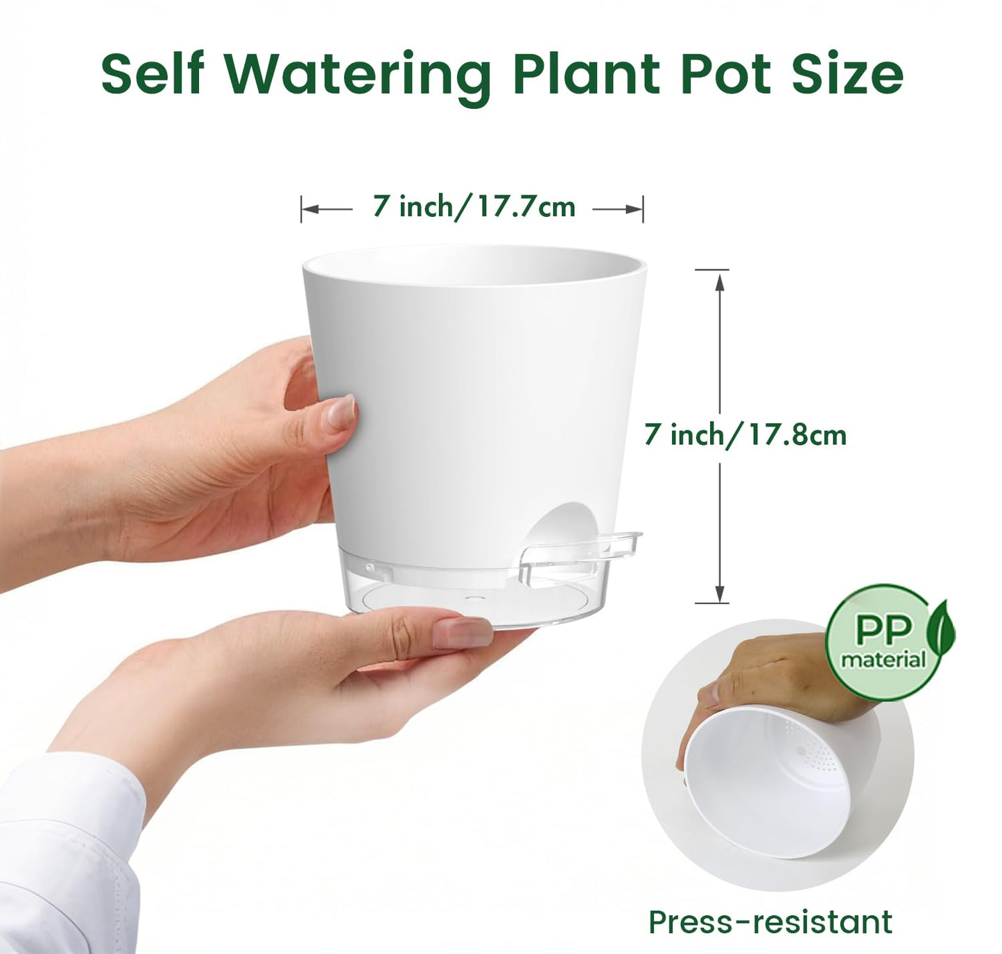 Meowell 7 inch Self Watering Pots for Indoor Plants, 5 Pack Plant Pots with Drainage Holes & Clear Reservoir for Visible Water Level, Plastic Wicking Planter Pots for House Plants and Flower, White