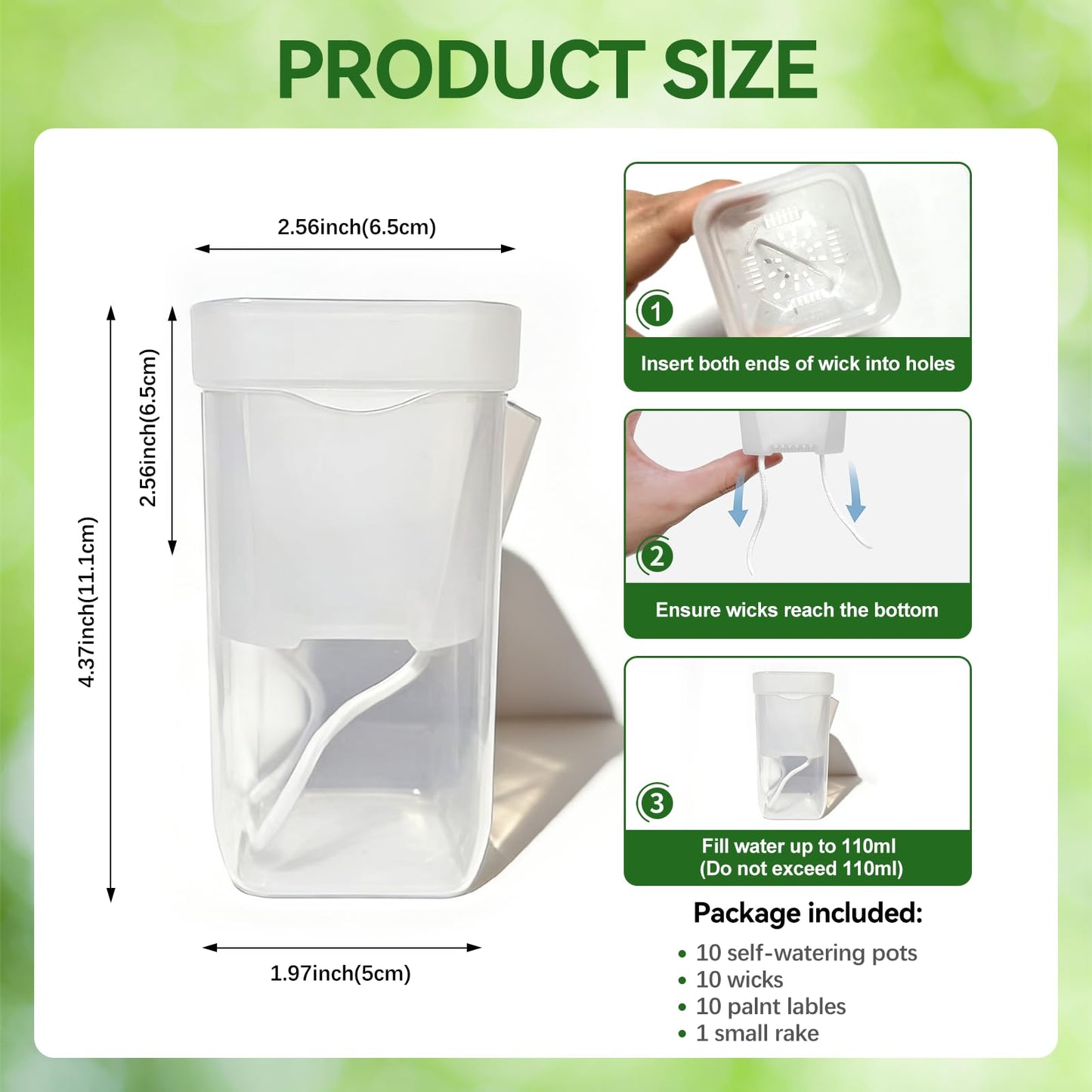 SZFHUMFT Clear Self Watering Pots - 10 Pack 2.5 Inch Clear Self Watering Pots for Indoor Plants, Semi Hydroponic Pots with Drainage Holes, Labels & Wicks