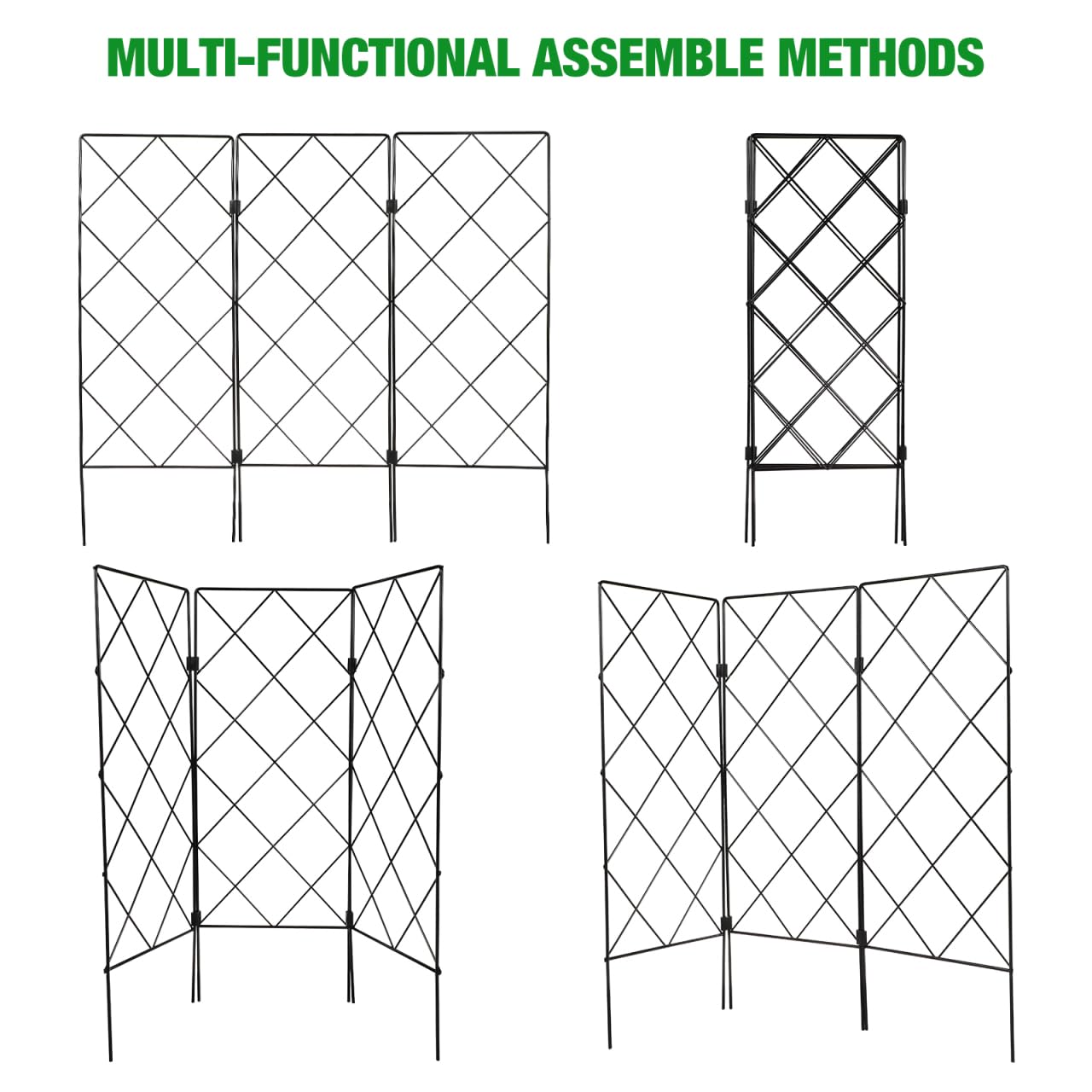 DOITOOL Metal Garden Trellis for Climbing Plants Outdoor, 3 Panel Black Wrought Iron Lattice Folding Trellis, Freestanding Plant Support for Vines Rose Clematis Vegetables, 23.6 X 20.8 Inch
