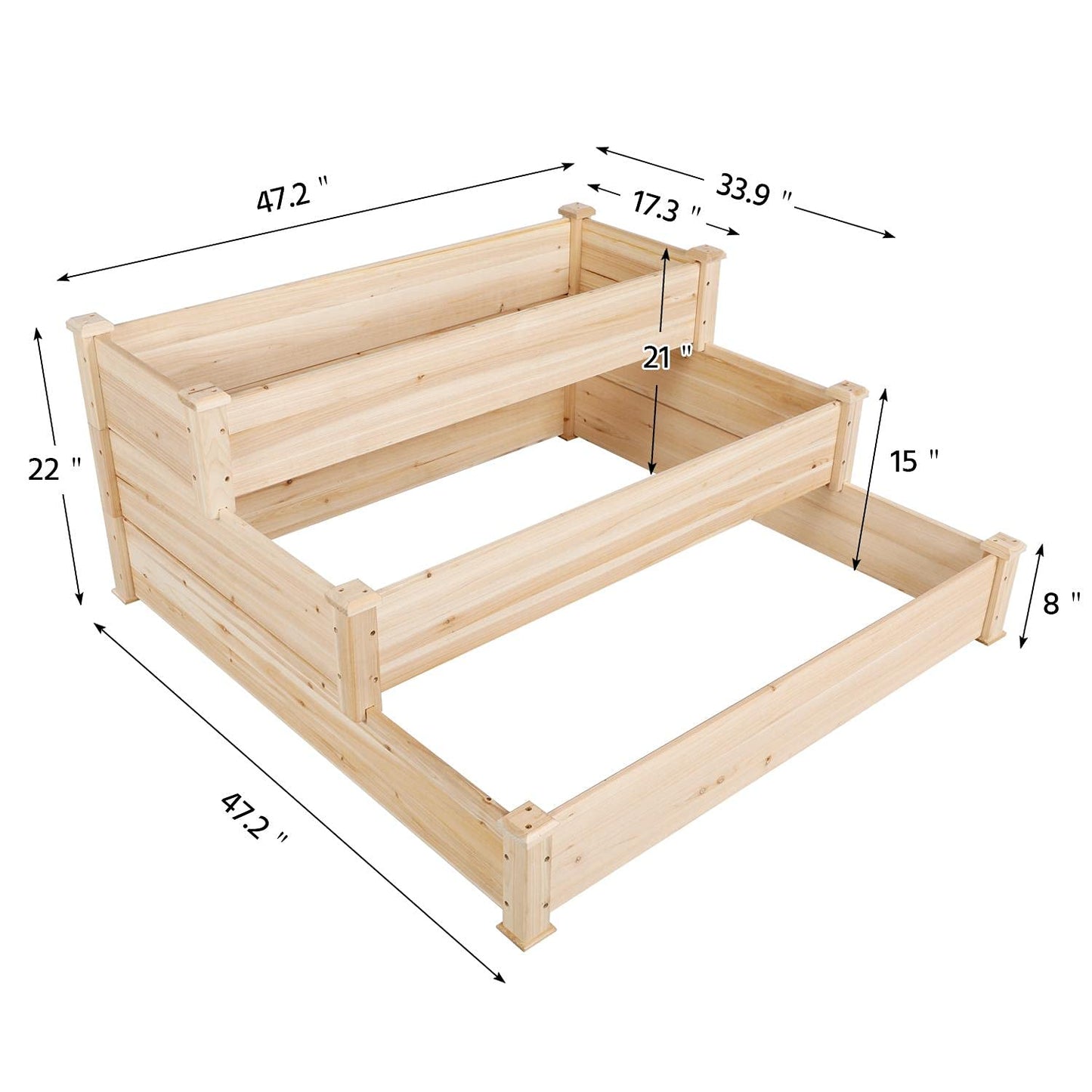 Yaheetech 3 Tier 47 x 47 x 22in Raised Garden Bed Horticulture Outdoor Elevated Flower Box Tiered Garden Bed Wooden Vegetables Growing Planter for Backyard/Patio/Gardener
