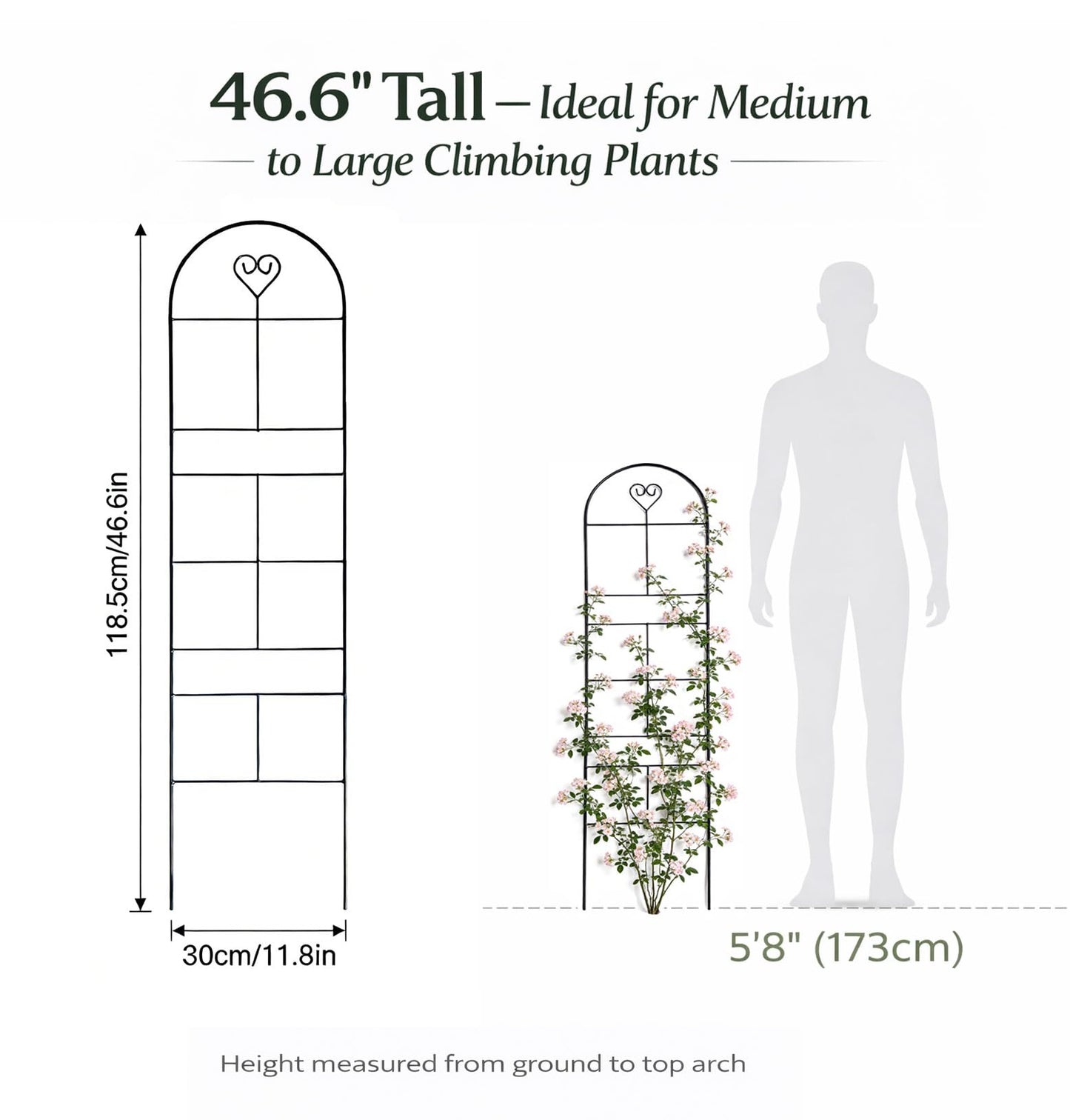 46" Metal Garden Trellis, 3-Section Plant Trellis for Climbing Plants Indoor & Outdoor, Plant Support for Roses, Vines & Vegetables, 1 Pack, Black