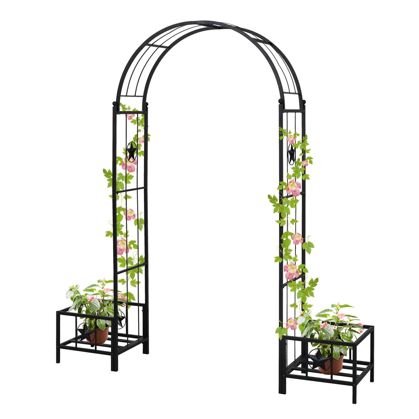 Kinfant Steel Garden Arch Arbor with Planter Boxes – Heavy-Duty Outdoor Trellis for Climbing Vines, Flowers, Decorative Arch for Wedding Ceremony, Party, Backyard, Lawn