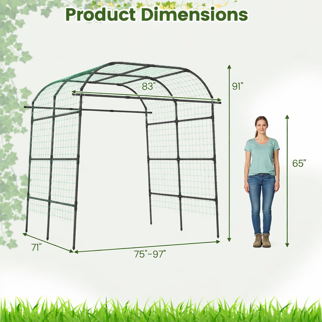 Giantex Metal Garden Arch Trellis for Climbing Plants Outdoor, 7.5FT Tall Adjustable Cucumber Trellis Tunnel for Raised Garden Bed, Extra Wide Garden Trellis Arch Support Vegetables Vine