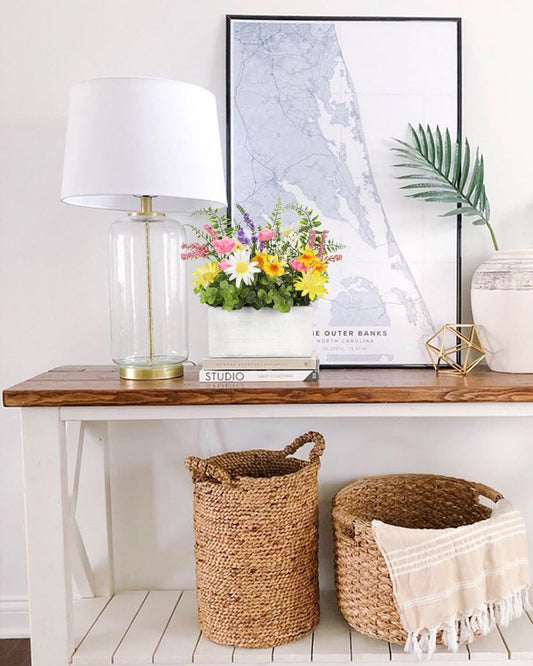 Briful Table Floral Arrangement Centerpiece, Artificial Flowers in Wooden Vase, Flower Plants Centerpieces for Tables, Farmhouse Table Decor, Living Room Dining Coffee Table Shelf Decor