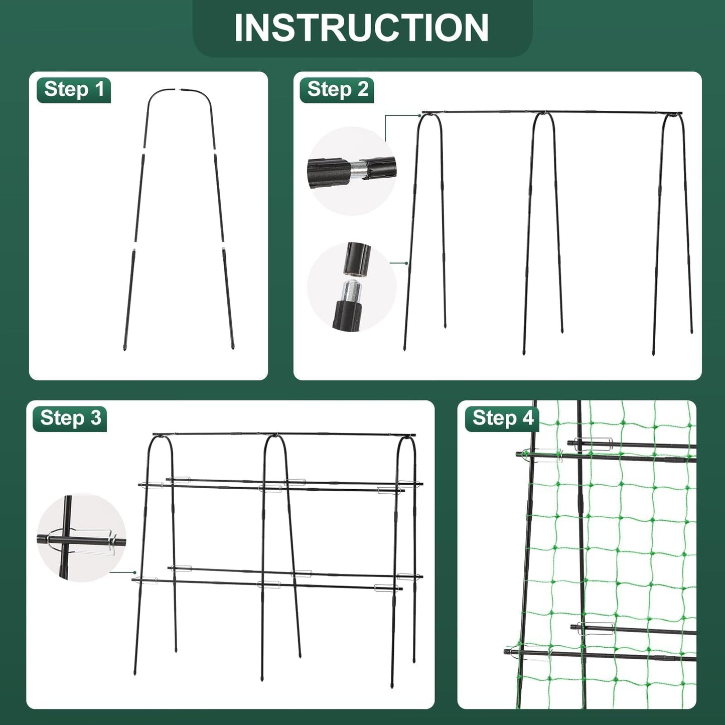 Follook Cucumber Trellis for Raised Bed, 4 feet Garden Trellis for Climbing Plants Outdoor, Plastic-Coated Metal Arch Plant Support for Flower Vines Vegetables Peas Beans Cucumber Trellis, Black