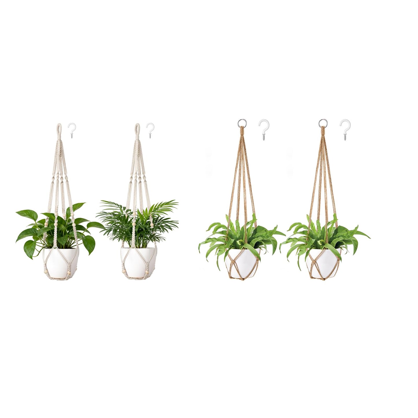 Dahey Set of 2 Macrame Plant Hanger Indoor Hanging Planter Basket with Hooks Flower Pot Plant Holder No Tassels for Boho Home Decor, 35 Inch