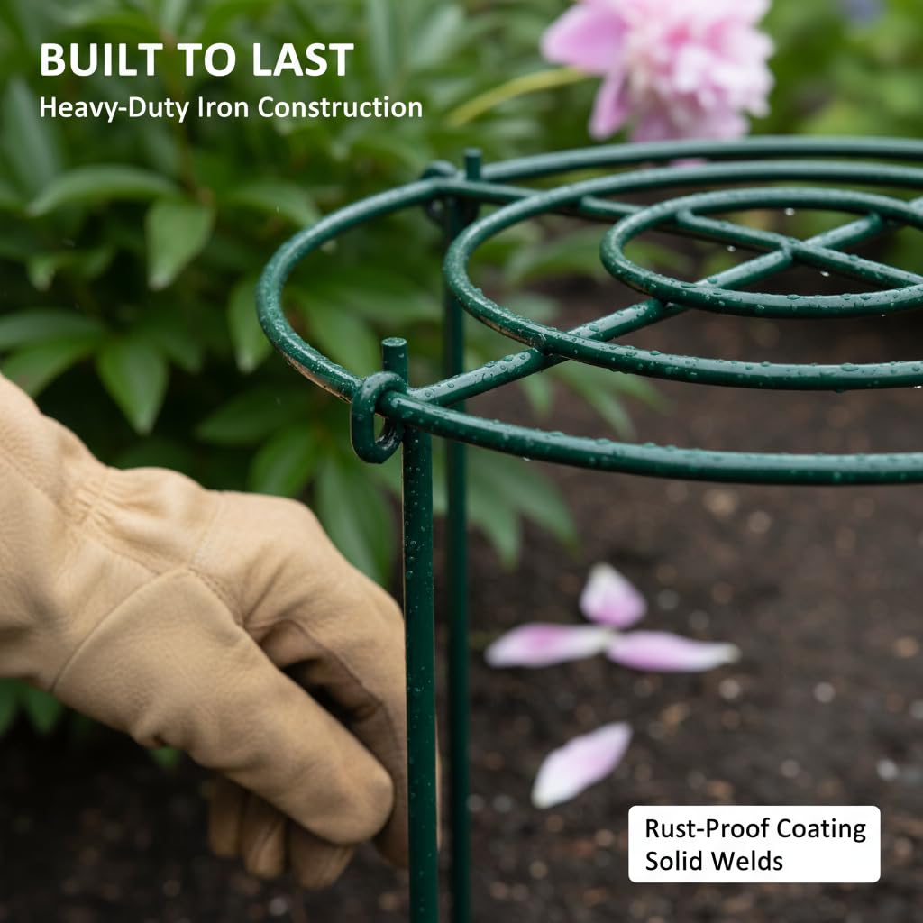 DAYUMKOU 8 Pack Peony Cages and Supports, 11.5" D x 12" H Plant Supports for Outdoor Plants, Heavy Duty Metal Peony Support Cage Flower Support Rings for Rose Hydrangea Strawberry