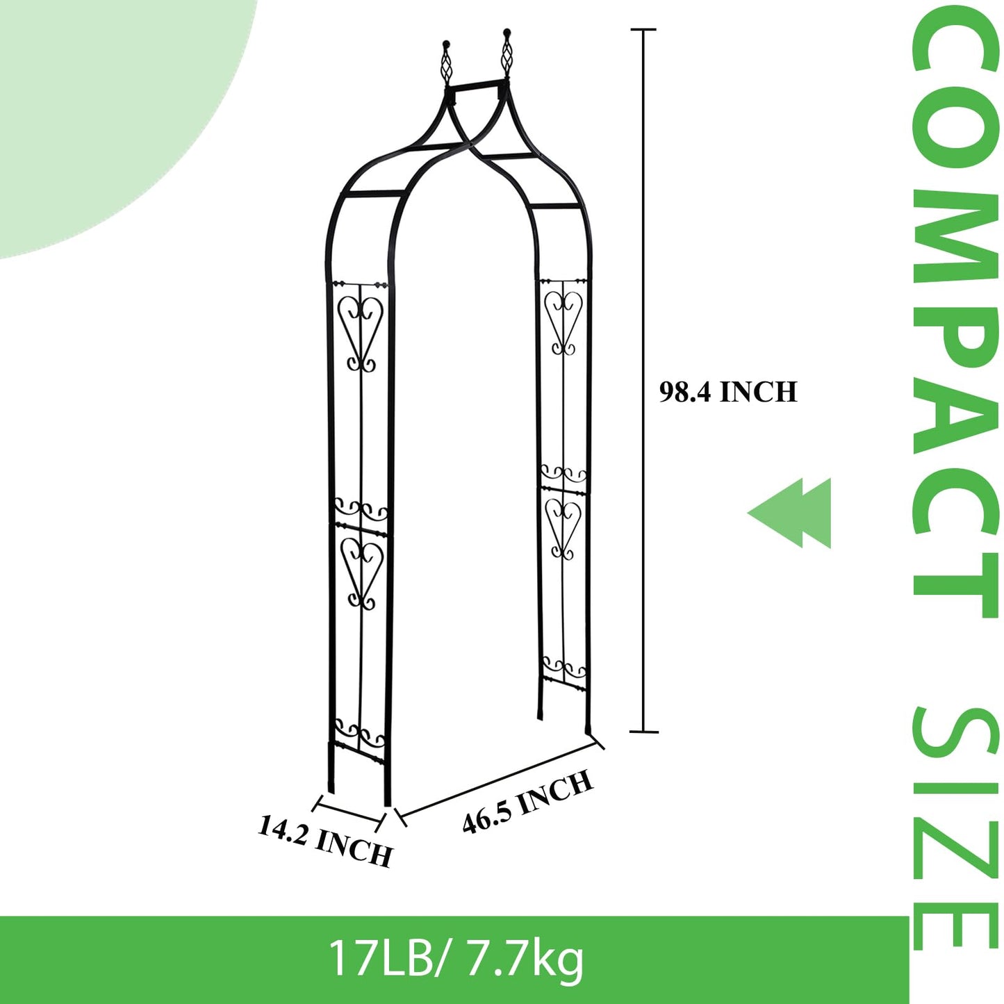 SCENDOR Garden Arch Trellis 14.2" L x 46.5" W x 98.4" H, Black Iron Arbor, Courtyard Arbor Trellis for Various Climbing Plants Rose, Outdoor Archway Wedding Ceremony Party