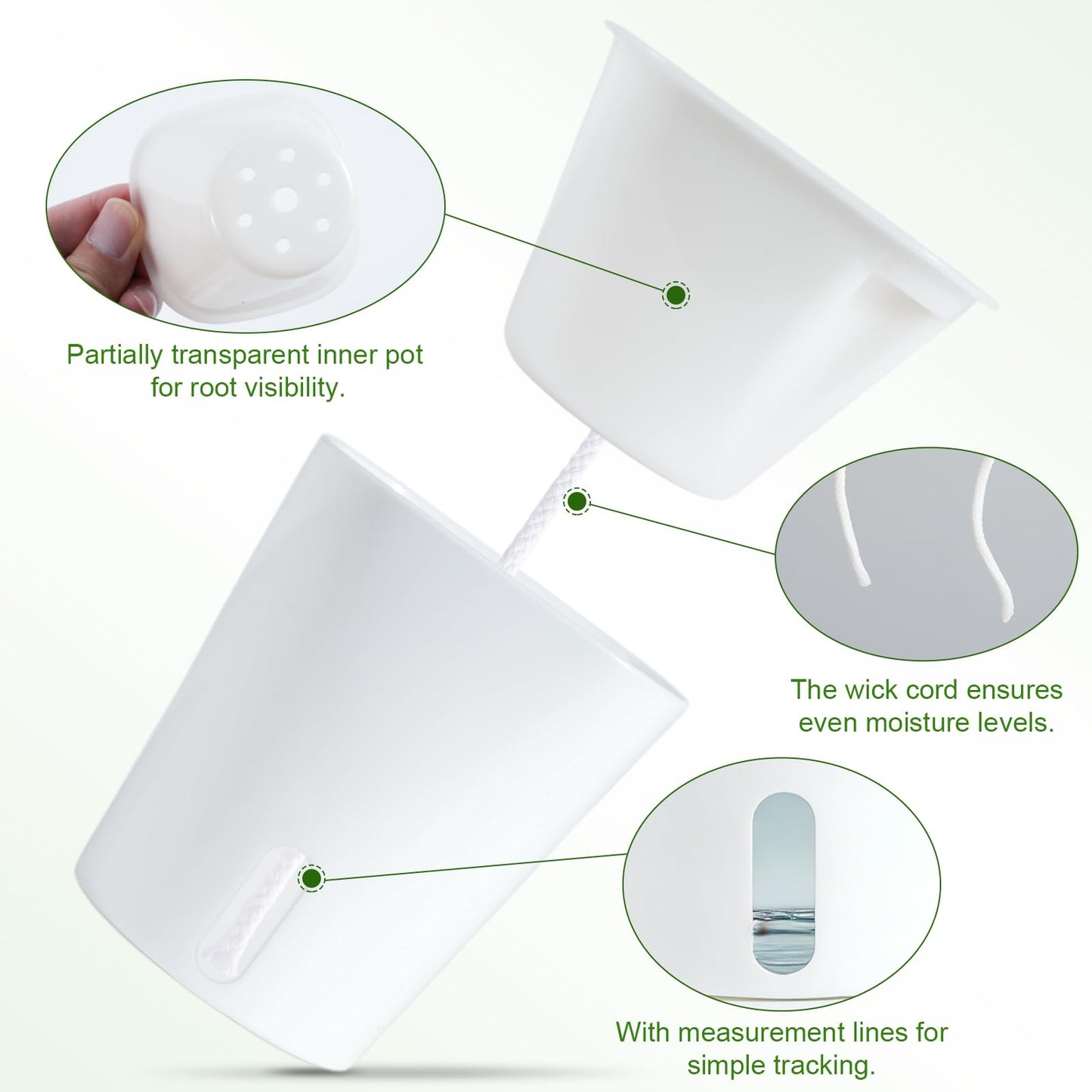 Sileasncei 10 Pack Self Watering Planters for Indoor Plants, 3 Inch White Plastic Flower Pots for Succulents, Herbs, and African Violets Self-Watering System for Low Maintenance Gardening
