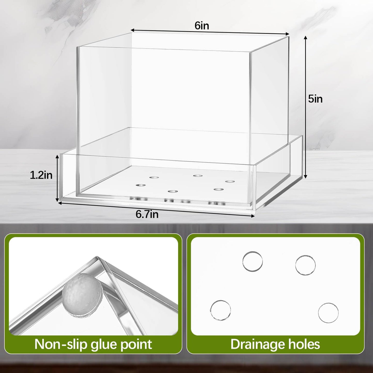 Sunnychicc Clear Plant Nursery Pots Acrylic Orchid Pots with Drainage Holes and Tray Transparent Planter for Indoor Plants, Succulents, Herb, Flowers and Cactus Decorative(6 Inches,Square)