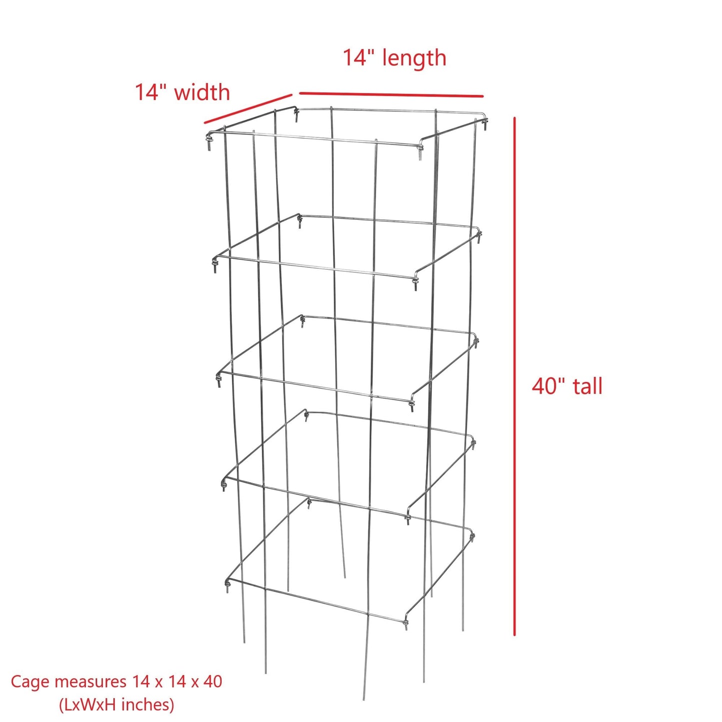 Garden Elements Square Tomato Cage, 40 Inch (Pack of 3) – Heavy Duty Galvanized Steel Plant Support, Collapsible Garden Trellis with 8-Leg Stability for Climbing Vegetables & Vines